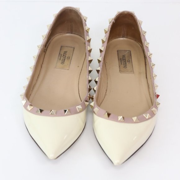 My Valentino Cream Spiked Flats - Picture 1 of 12